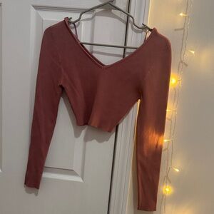 Love Tree V-Neck Ribbed Crop Top - Mauve